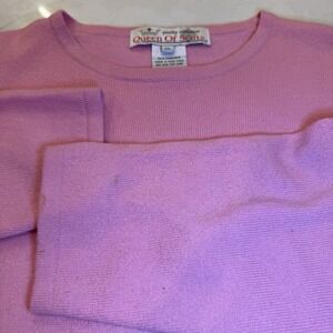 Queen of Scots Quality Cashmere Sweater Size L Pink Pullover Vintage 1980s